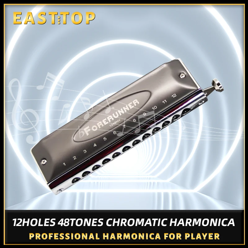 East Top Forerunner Chromatic Harmonica 12หลุม48 Tone หีบเพลงปากใหม่สไตล์ Harmonica สำหรับเครื่องเล่น,เริ่มต้น,ของขวัญ T1248NV