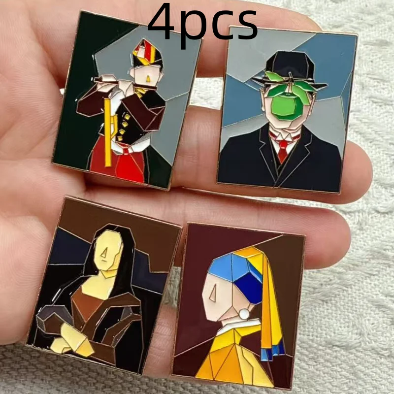 4pcs Famous Painter Enamel Brooches Artist Custom Brush Art Oil Painting Pins Badges Clothes Jewelry Gift for Friend
