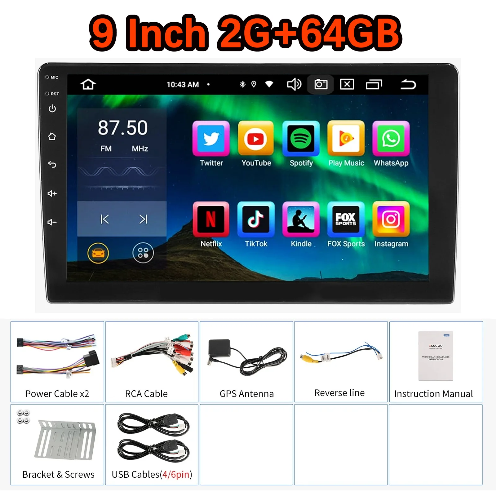 MOPECT 9 inch 2 DIN Android 15 4+64GB autoradio multimediasysteem universeel CarPlay Android Auto GPS navigatie AM radio DAB+ & dashcam