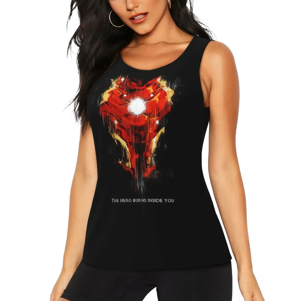 

Custom Iron Man THE HERO BURNS INSIDE YOU Workout Tank Tops Women's Quick Dry Sleeveless Yoga Shirt