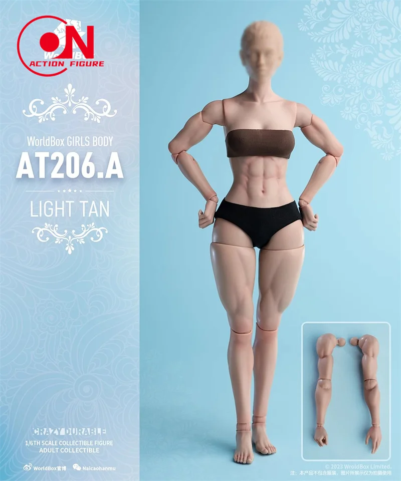 W magazynie Worldbox AT206 1/6 Female Muscle Joint Body Pale/Light Tan Soldier Action Figure Doll z grubą nogą i wymiennymi ramionami