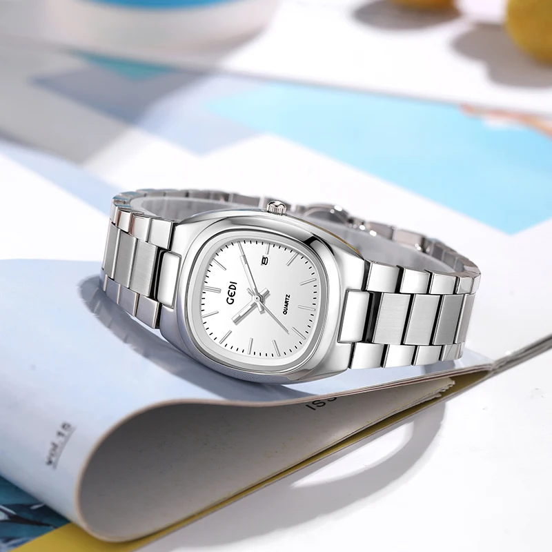 Simple dual calendar women's watch high value solid steel waterproof watch ladies niche oval quartz watch