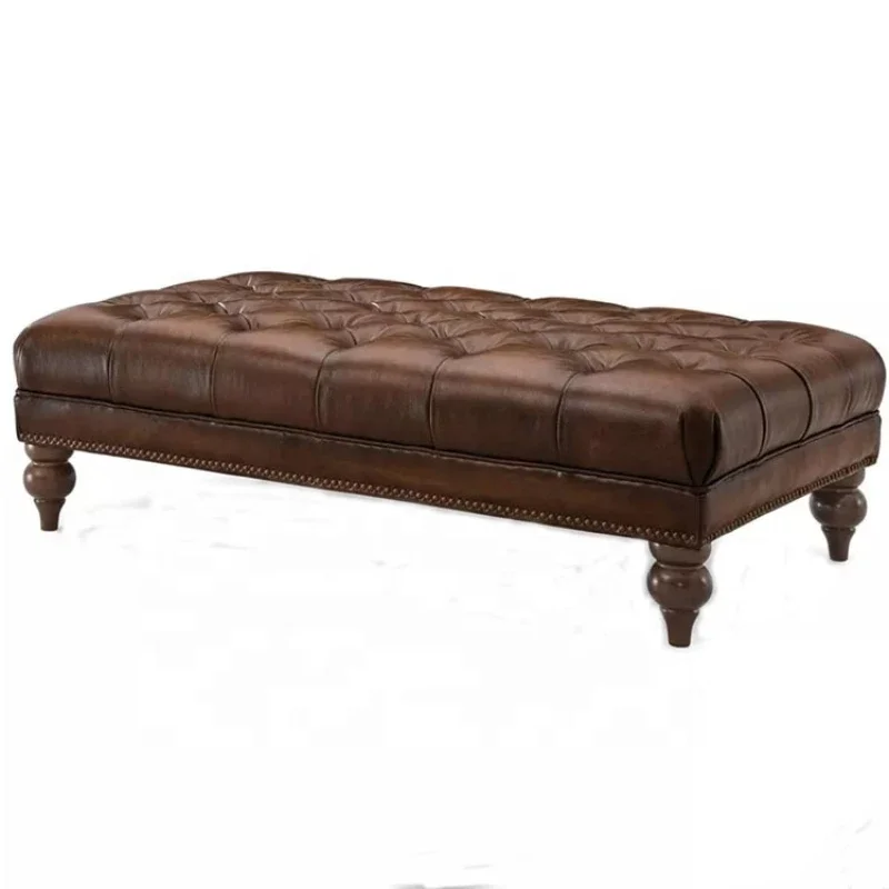 

Hot Sale Living Room Vintage Faux Vintage Leather Chesterfield Tufted Bench Footstool