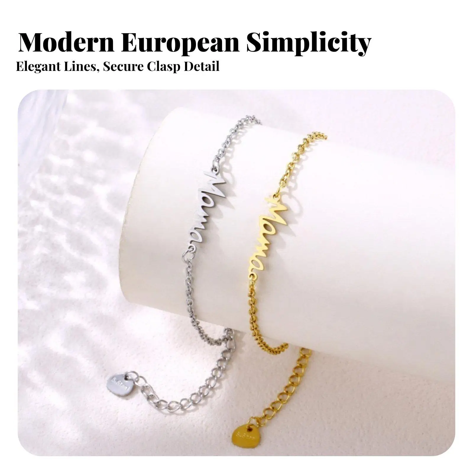 Women Stainless Steel Mama Bracelet Adjustable Chain Script Letter Jewelry Cute Gift for Mother Baby Shower