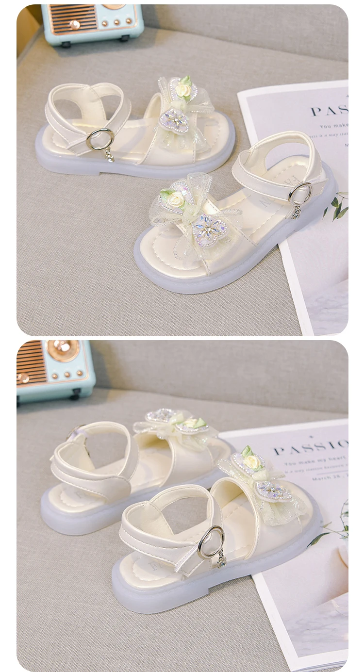 Mädchen Glitzer-Riemchensandalen mit Blumenschleife 2026 Neue Sommer Kleinkind Offene Zehen Strandschuhe Rutschfeste Trendige Mädchen Party-Schuhe – Detail 3