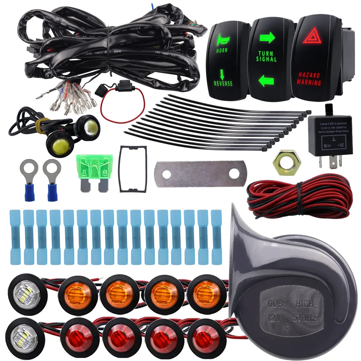 Pre-wired UTV ATV Turn Signal Kit with Horn, Universal Street Legal Kit 60B510HZ