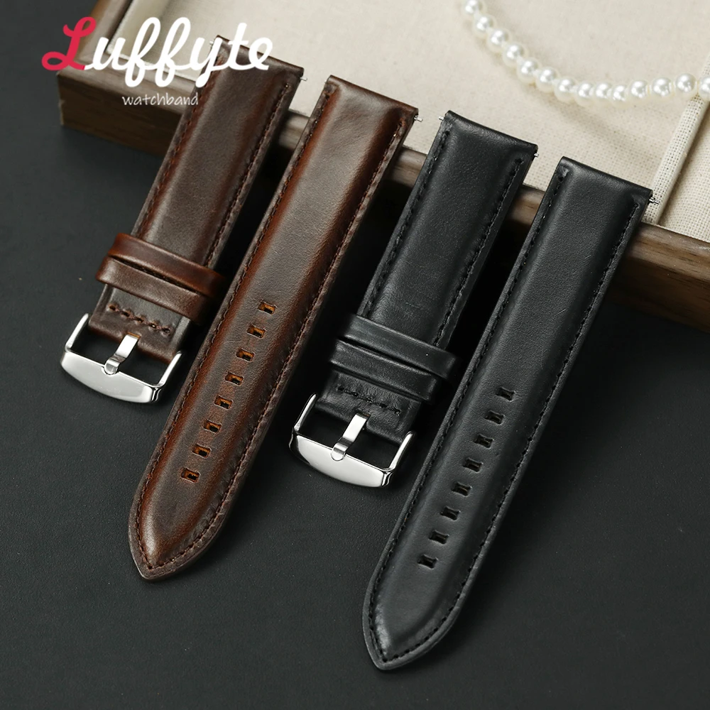 Premium Genuine Leather Watch Strap Men 20mm 22mm Quick Release Spring Bar Watchband Durable Classic Male Wristband