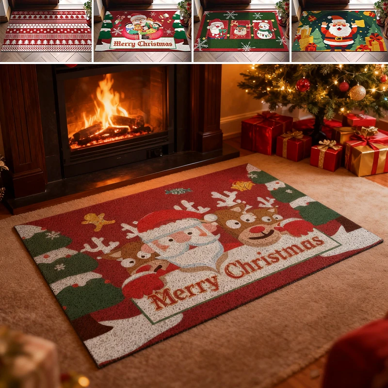 

2026 Christmas Welcome Doormat Non Slip Floor Mat Snowflake Tree Pattern Dirt Resistant for Entrance Kitchen Living Room Decor