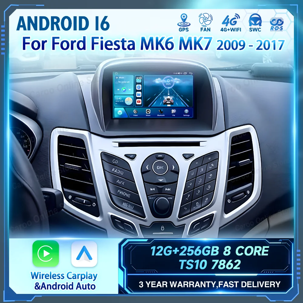 Android 16 For Ford Fiesta MK6 Mk7 2009 2010 2012 2014 2015 2016 2017 Auto Radio Stereo Multimidia Player GPS Navigation Carplay