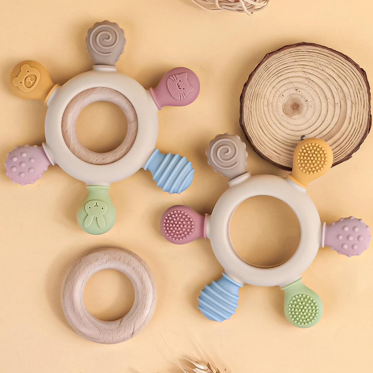 TYRY.HU 1PC Baby Teething Babies Gums Help With TeethingToys Silicone Teethers Silicone Rudder With Wooden