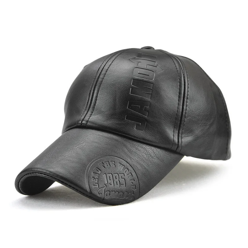 NEW Fashion Brand Leather Baseball Cap Casual Sports Hats Autumn and Winter Plus Velvet Cap Leather Baseball Cap for Men