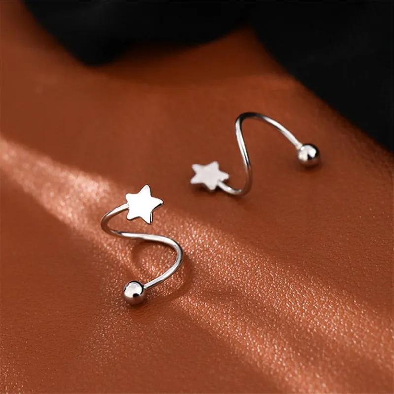 1Pair Huggie Star Heart Spirals Small Hoop Earrings Silver Color Hug Hoops Open Hoop Stainless Steel Hoops Tiny Stud Earring