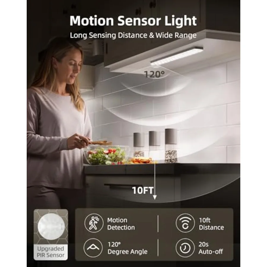 Under Cabinet Lighting with Charging Station, 2000mAh Rechargeable Wireless Motion Sensor Lights, 3 Color Temps, Dimmable, Time