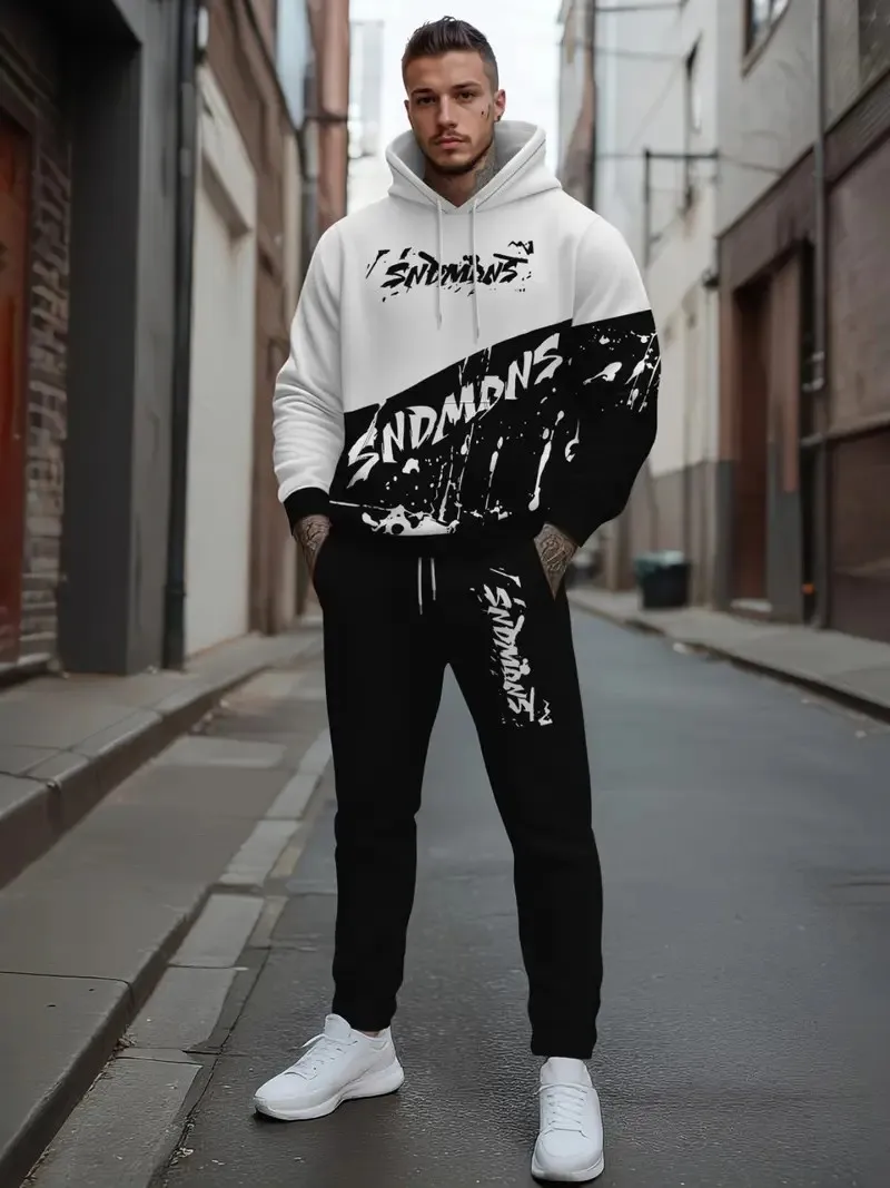

The new men's hoodie set for Spring and Autumn 2025 is skin-friendly soft casual and features roller skating letter prints