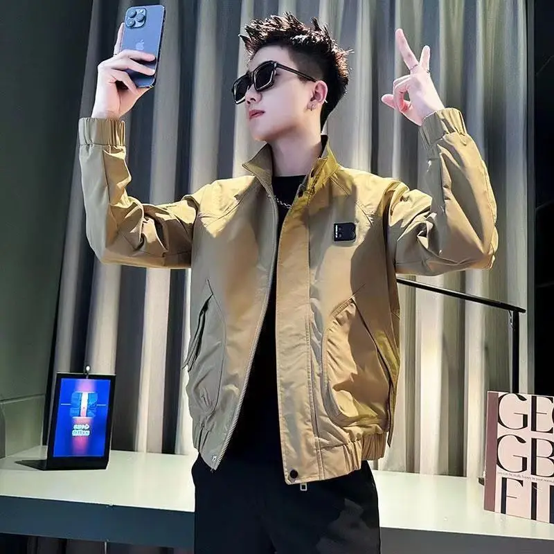 

Мужская куртка с воротником-стойкой Sli, осенняя новинка 2024, весна-лето, модный бренд, элитный свободный крой из полиэстера, длинный рукав...