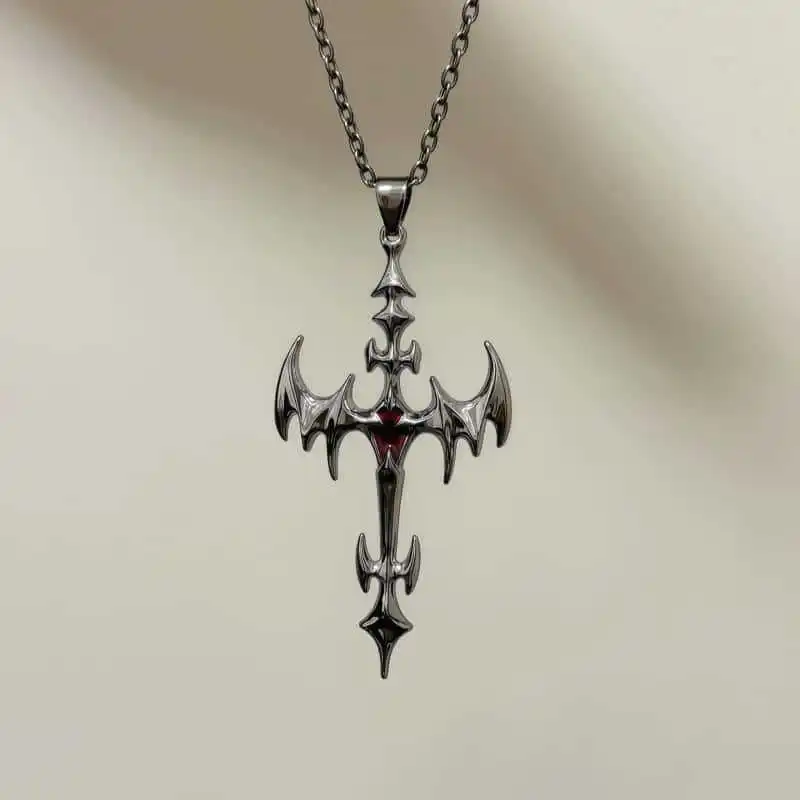 Y2K Spiky Pendant Necklace Flame Spine Cross Punk Spirit Quality Goth Pendants Necklace