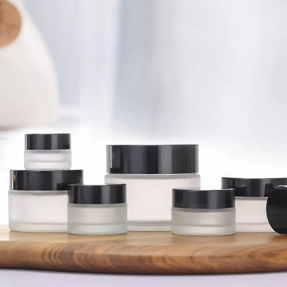 Tarro de crema de vidrio esmerilado de 5-50g, botellas vacías de crema facial plateadas/doradas/negras/blancas, macetas de muestra, tarro de maquillaje para sombra de ojos
