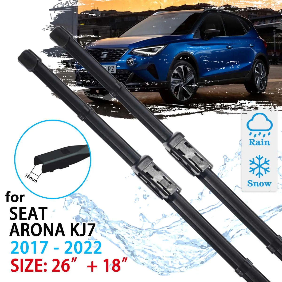 For SEAT Arona KJ7 2017 2018 2019 2020 2021 2022 Windscreen Windshield Accessories Window Car Front Wiper Blades Brushes Washer