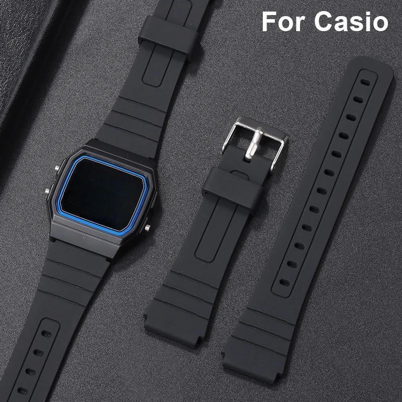 18mm Silicone Watch Strap for Casio W800H Black Bracelet for SGW400 F91W F84 F105/108/A158/168 AE1200/1300 Soft Sport Watchband