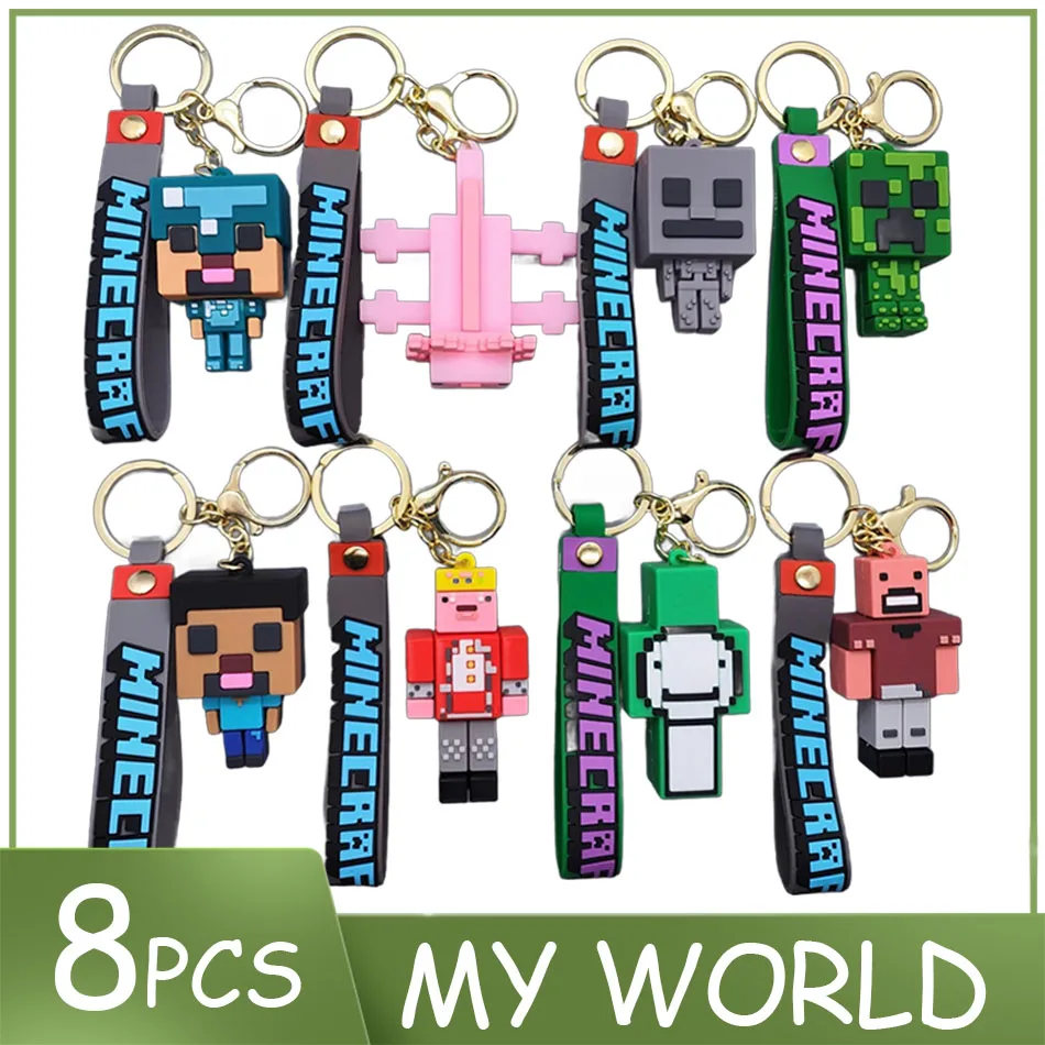 Game Minecraft Figure Model Toys Pixel Keychain My World Cartoon Creeper Doll Silicone Pendant Keyring Car Backpack Key Gifts