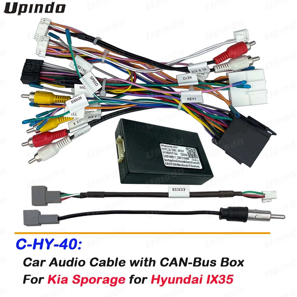 Car Radio Android Head Unit Cable with CAN Bus Box Adapter Wiring Harness Power Connector for Kia Sporage for Hyundai IX35