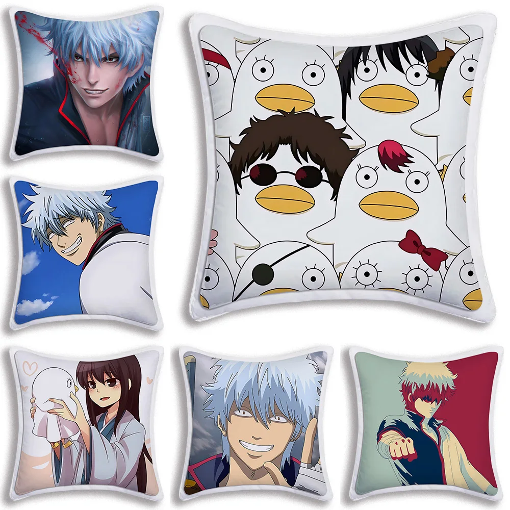 

Anime GinTama Pillow Covers Cartoon Sofa Decorative Home Double-sided Printing Short Plush Cute Cushion Cover