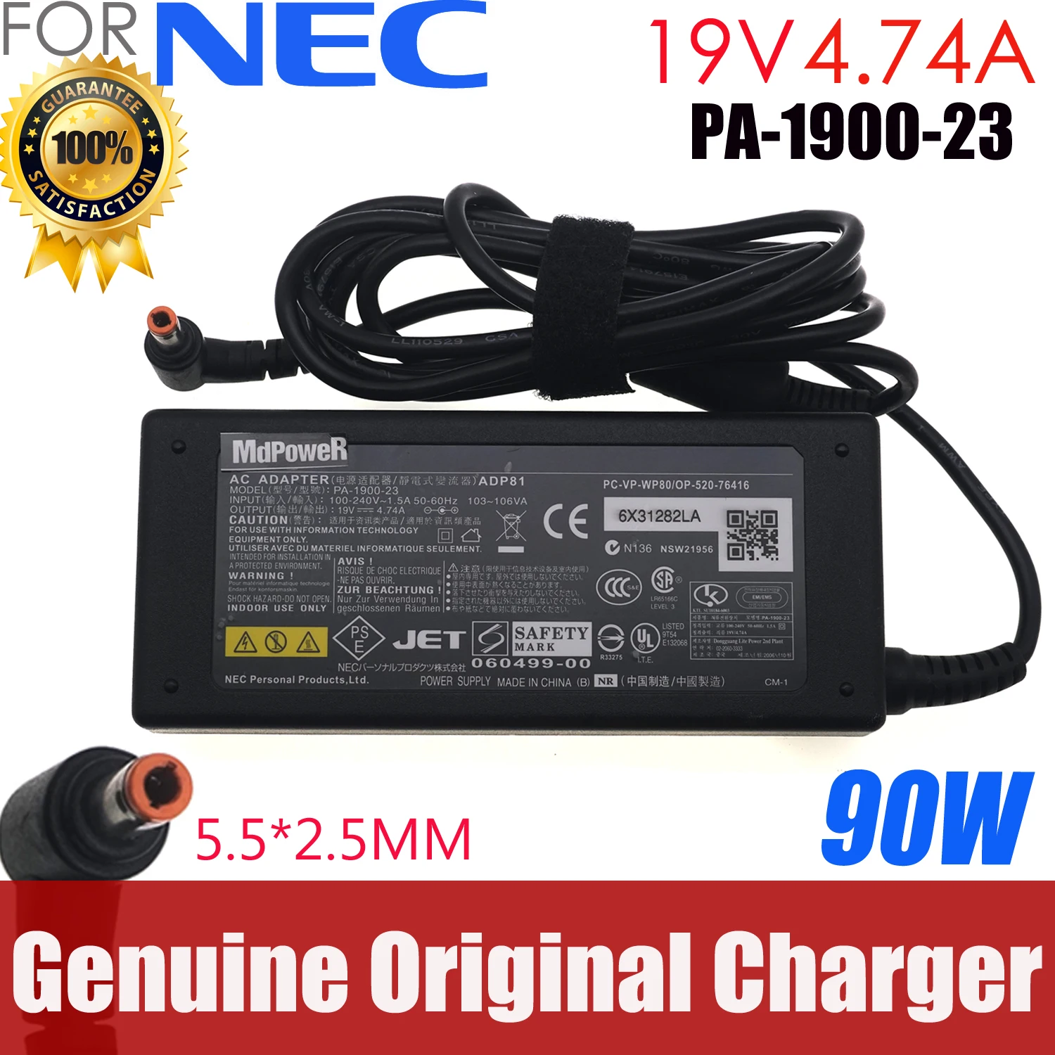 

Genuine FOR NEC PA-1900-23 ADP81 19V 4.74A 90W 5.5*2.5mm AC Adapter Laptop Charger Power Supply Original PC-VP-WP80/OP-520-76416