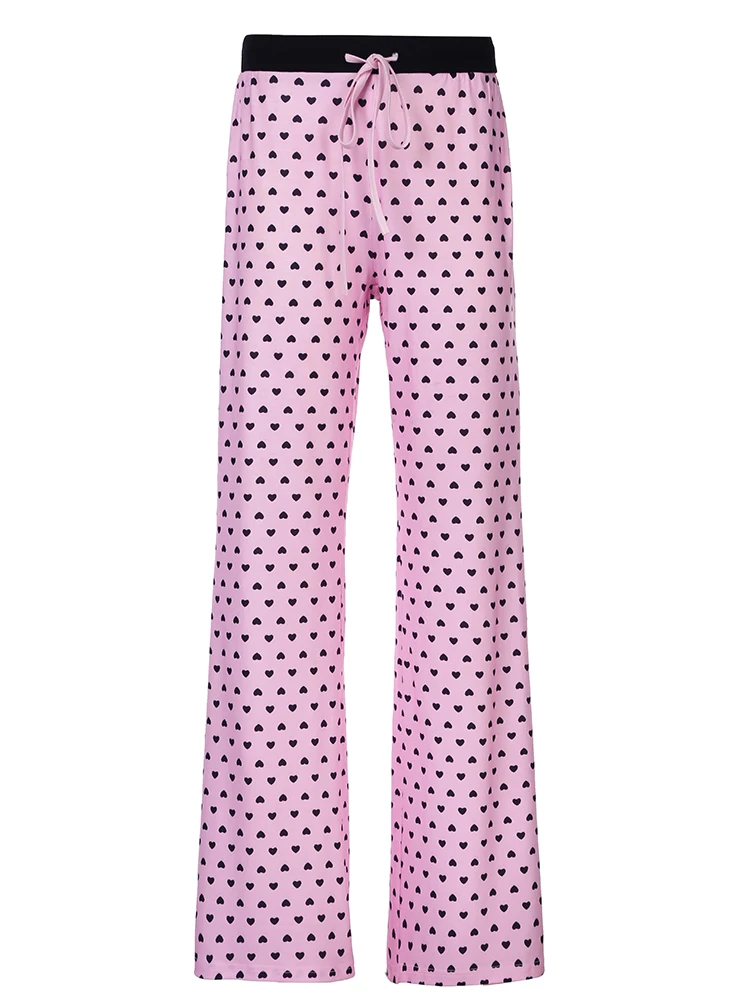 Wekeep Cute Coquette Heart Print pantaloni dritti donna Patchwork vita bassa pantaloni da Jogging lavorati a maglia larghi autunno y2k estetico Capris