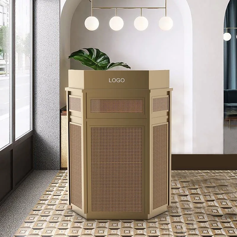 Welcome desk Reception desk, simple modern restaurant checkout page Hexagonal rattan stainless steel checkout page customization