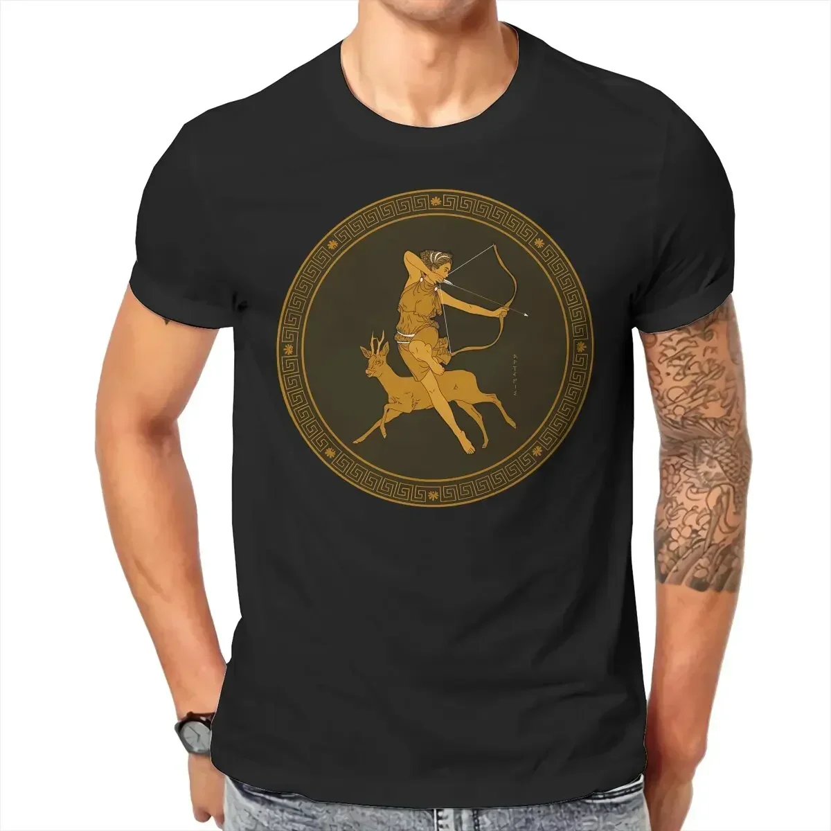 New Trend Tops 5XL Greek Goddess 100% Cotton TShirts Artemis Medallion Personalize Homme T Shirt 2024 funny summer style cotton