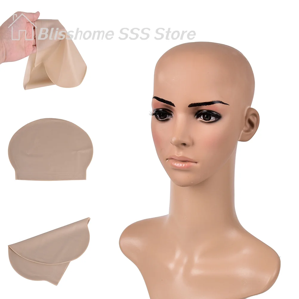 【S】1pc Fake Latex Flesh Skin Unisex Bald Head Wig Cap Rubber Skinhead Costume Prank