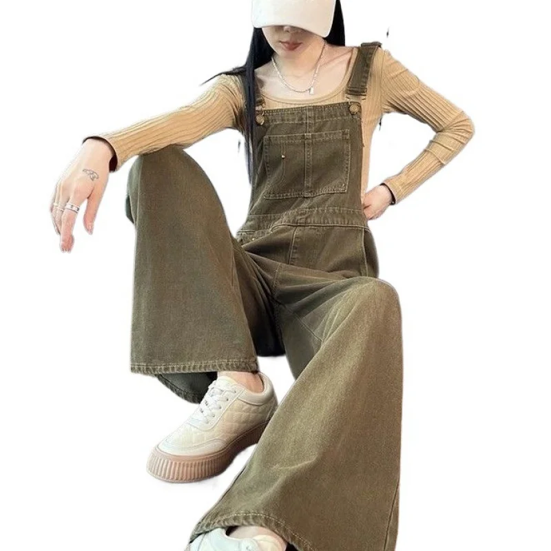 Jeugdige overall dames, broek met wijde pijpen, nieuwe lente- en herfststijl, afslankende losse pasvorm, vintage vloerlengte jumpsuit