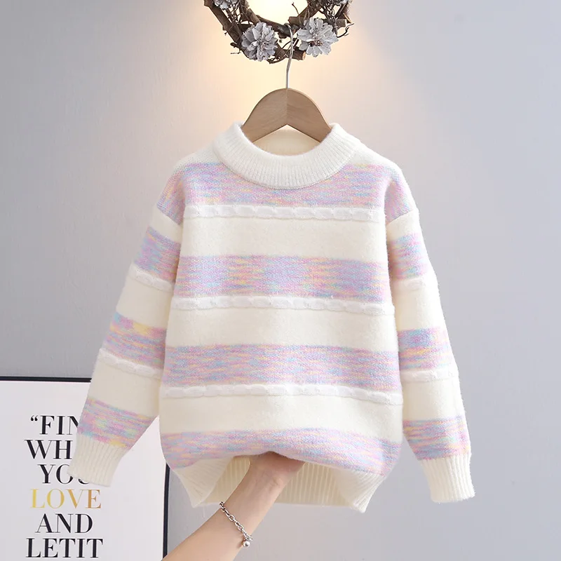 Girls' trendy cardigan stylish base layer shirt 2025 autumn-winter new style Korean version multi-color children's round-neck