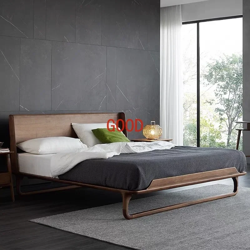 North America Black Walnut Full Solid Wood Bed Master Bedroom 1.8 M Double Bed