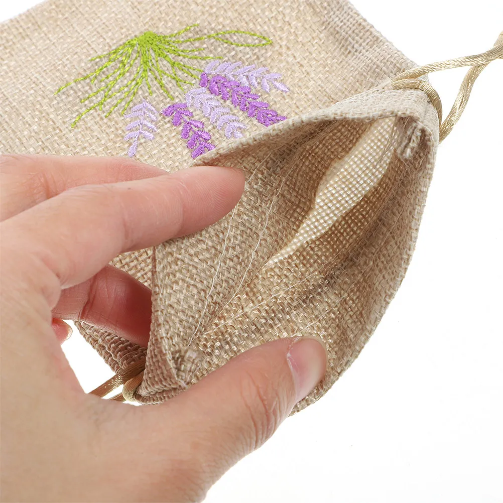 6Pcs Linen Embroidered Drawstring Sachet Bags Empty Small Decorative Pouches for Wedding Party Birthday Favor Lavender Dried