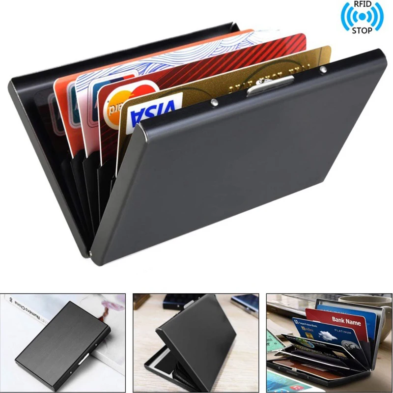 

Anti-Scan RFID 6 Cards Large capacity Aluminum Metal Credit Card Holder Slim Blocking Wallet Case Business Card Protection Hold