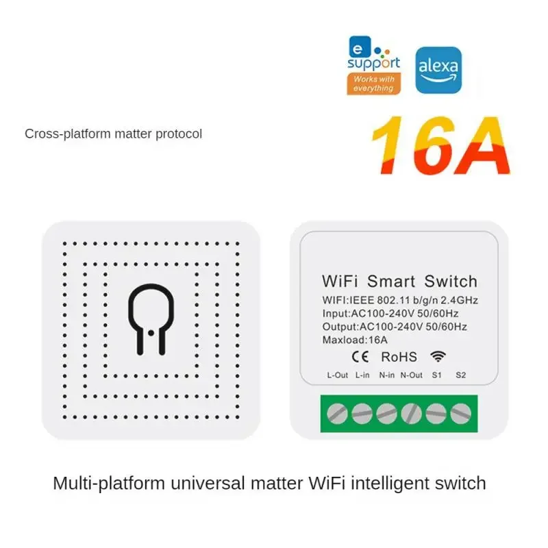 EWelink-Mini commutateur WiFi intelligent, commutateurs bidirectionnels bricolage, disjoncteur, minuterie, prise en charge technique, Alexa, Google Home Matter, Homekit, 16A