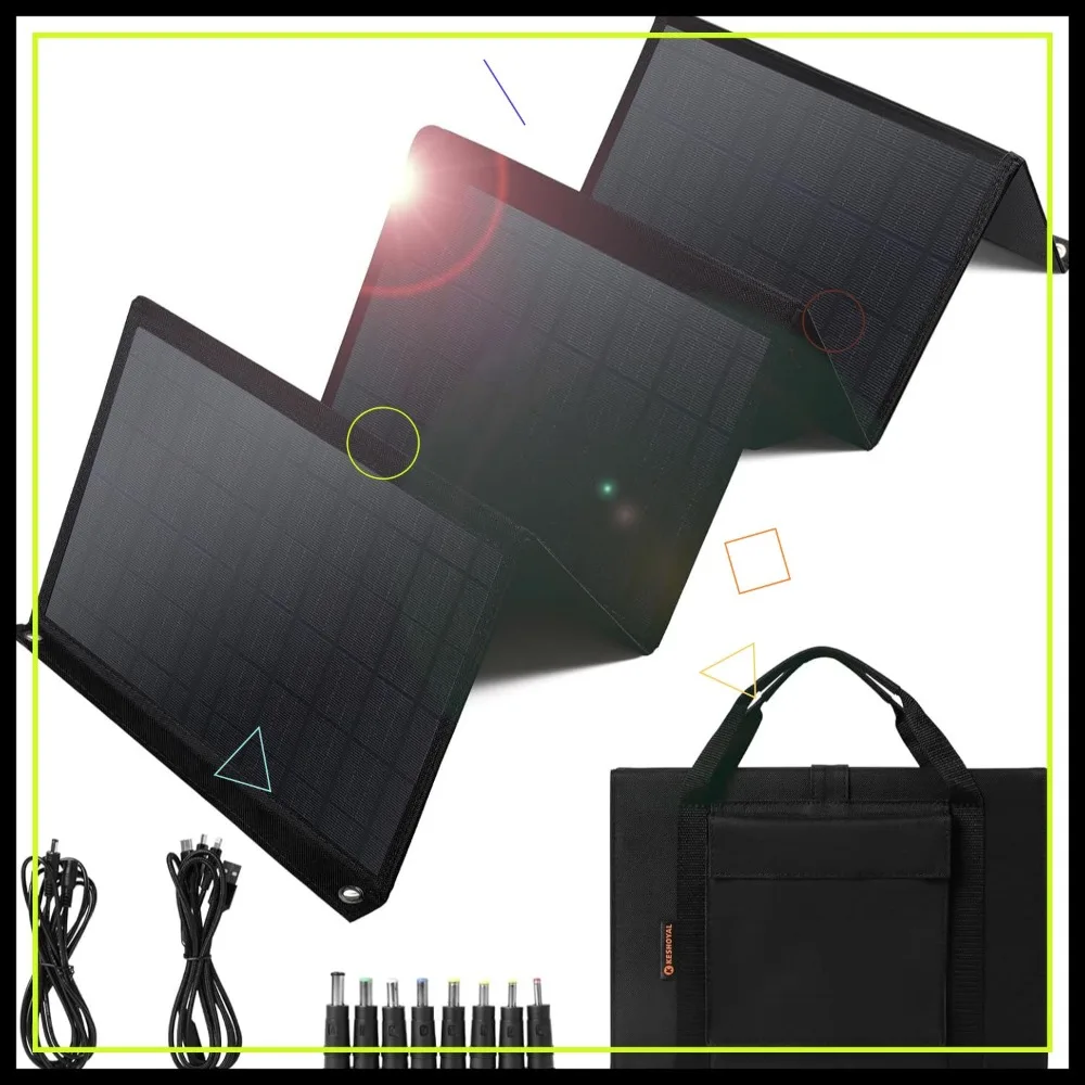 

Складная солнечная панель мощностью 60 Вт с выходом USB и постоянным током для кемпинга, телефонов, планшетов — совместима с электростанциями