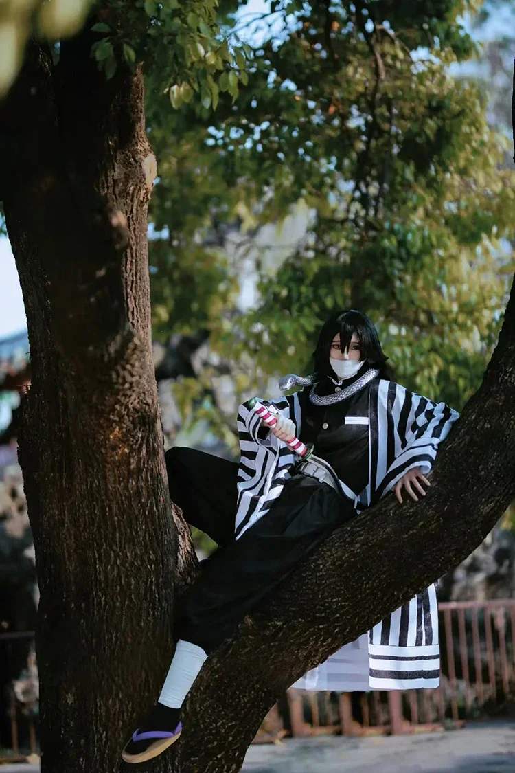 Disfraz de Anime Demon Slayer Kimetsu No Yaiba Iguro Obanai Haori, peluca tipo kimono, conjunto de accesorios de serpiente blanca, uniforme de fiesta de Carnaval