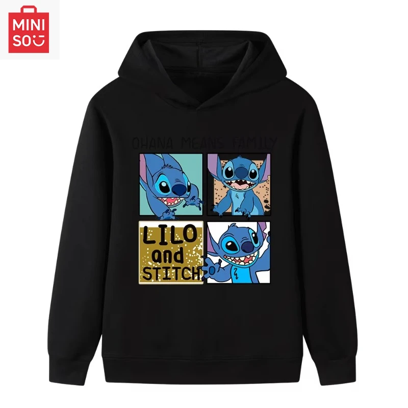 Top a maniche lunghe con stampa Disney Stitch creativi e carini per maglioni con cappuccio caldi moda casual autunno/inverno per uomo e donna