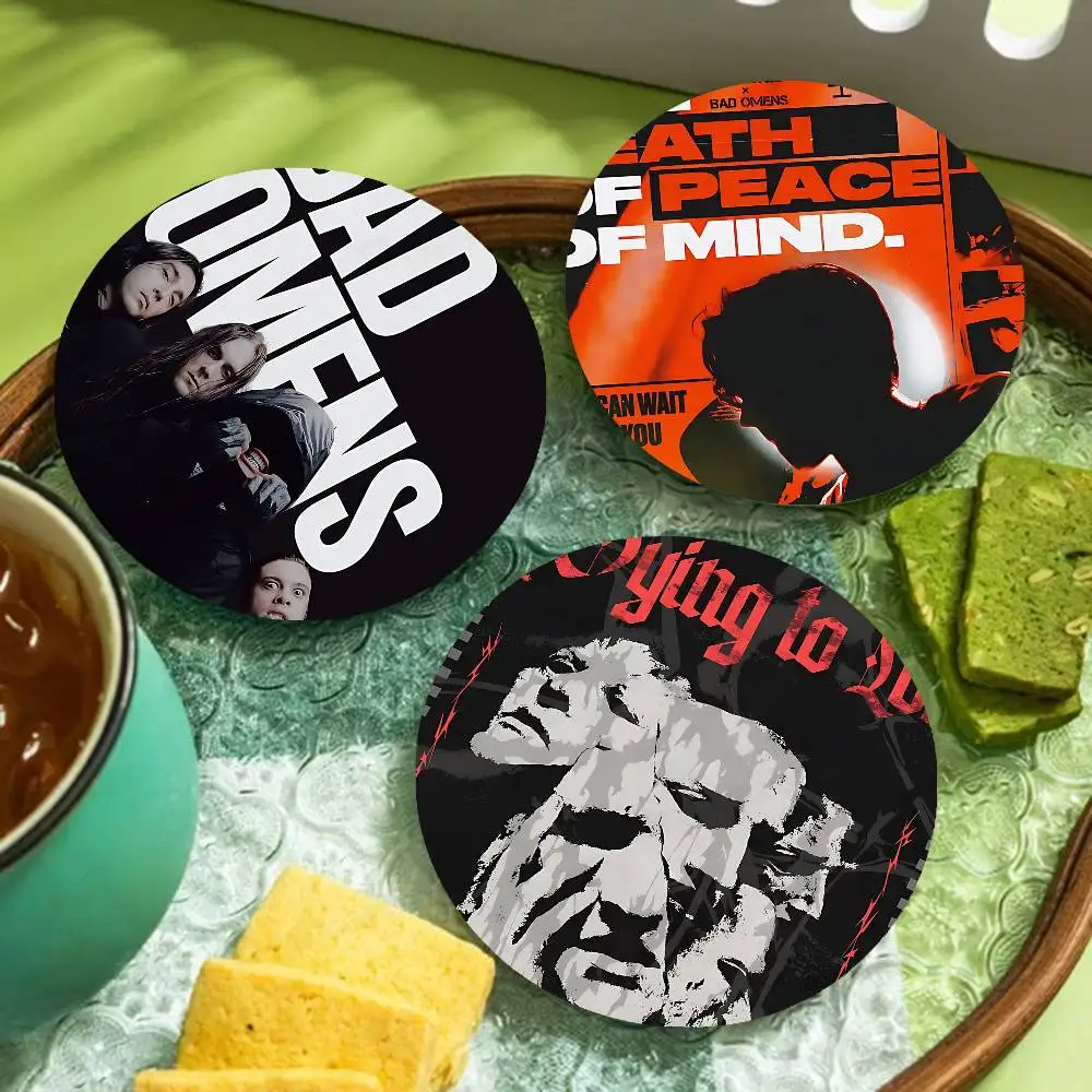 Rock Band B-Bad O-Omens Printed Coasters Suitable for Daily Family Party Decoration, Office, Non-Slip Wooden Coasters