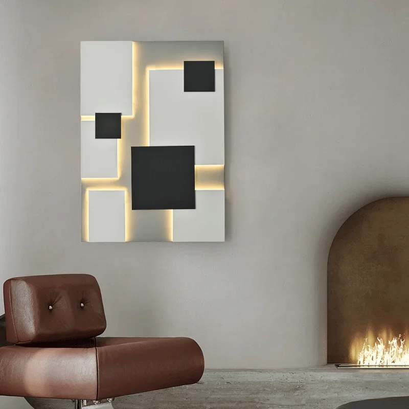 Creative Designer Style Living Room Wall Sconce Modern Black And White Bedroom Hallway Porch Light Square Art Decorative Lamp