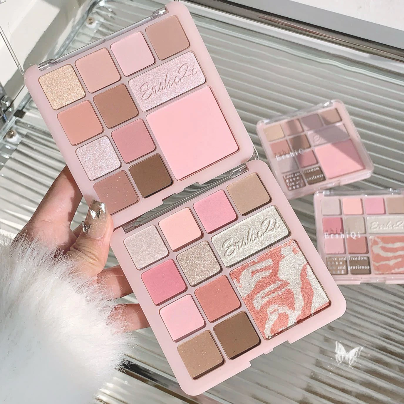 フラワー パウダー ミスト 総合パレット ローズ ミルク ティー パール光沢 マット ラージ アース カラー アイシャドウ ハイライト ブラッシュ オールインワン