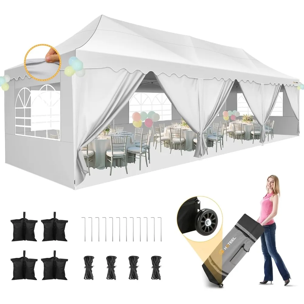 10x30 Pop Up Canopy with 8 Sidewalls UV 50+ and Waterproof Party Tent Thickened Frame Easy Pop Up  Outdoor Canopy