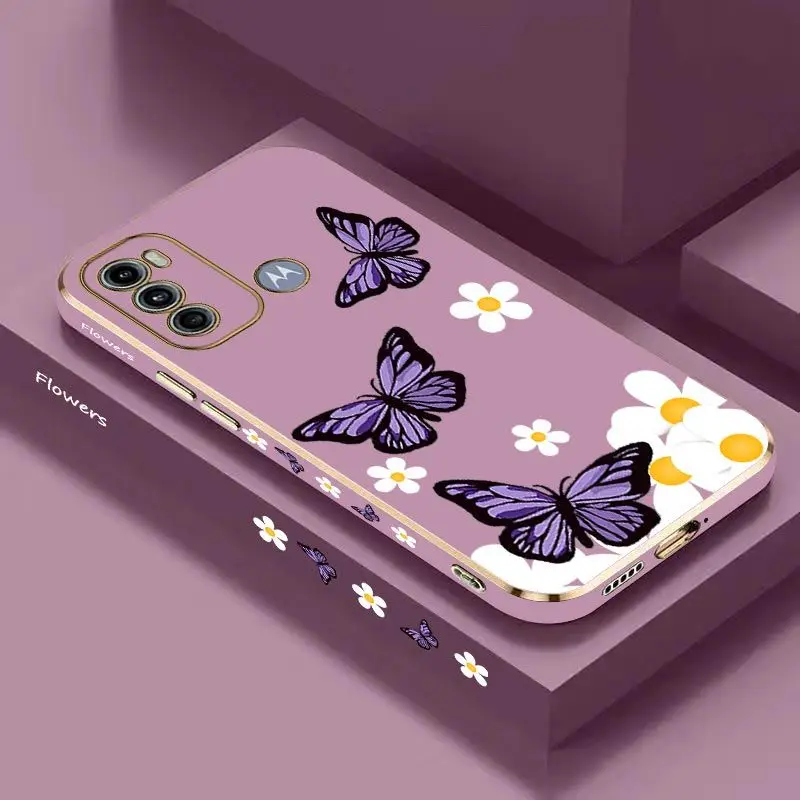 Garden Butterflies Luxury Plating Phone Case For Motorola Moto G60 G53 G52 G50 G42 G30 G20 G22 G52 E20 G9 Play Cover