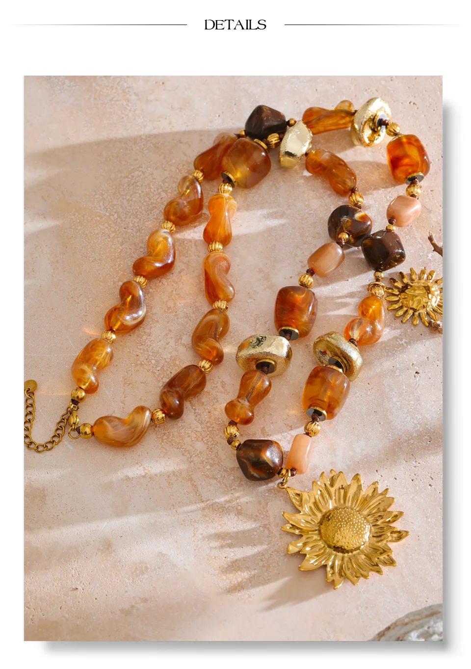 Yhpup 76 + 6 cm Acryl Kunststoff Perlen Kette Sonnenblumen Anhänger Lange Halskette Edelstahl Handgemachte Charme Schmuck Großhandel 2025 – Detail 8