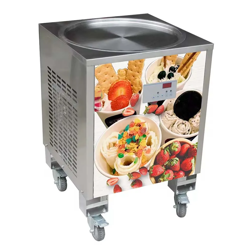 

XEOLEO Thailand Fry Ice Machine Roll Ice Cream Maker 50CM Ice Frying Machine800W Yogurt Machine R410A Round Shape Pot 110/220V