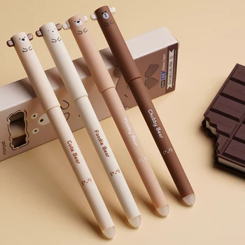 Ensemble de stylos Gel effaçables petit ours mignon 0.5mm, recharge magique noir bleu, papeterie d'écriture Kawaii pour l'école et le bureau, cadeau pour étudiant et enseignant