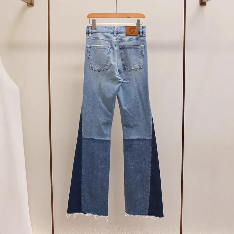 ANJY Autumn New Women Fashion Niche Color-Block Patchwork Casual Versatile Flared Jeans Ins Trend Office Lady Denim Pants A12667