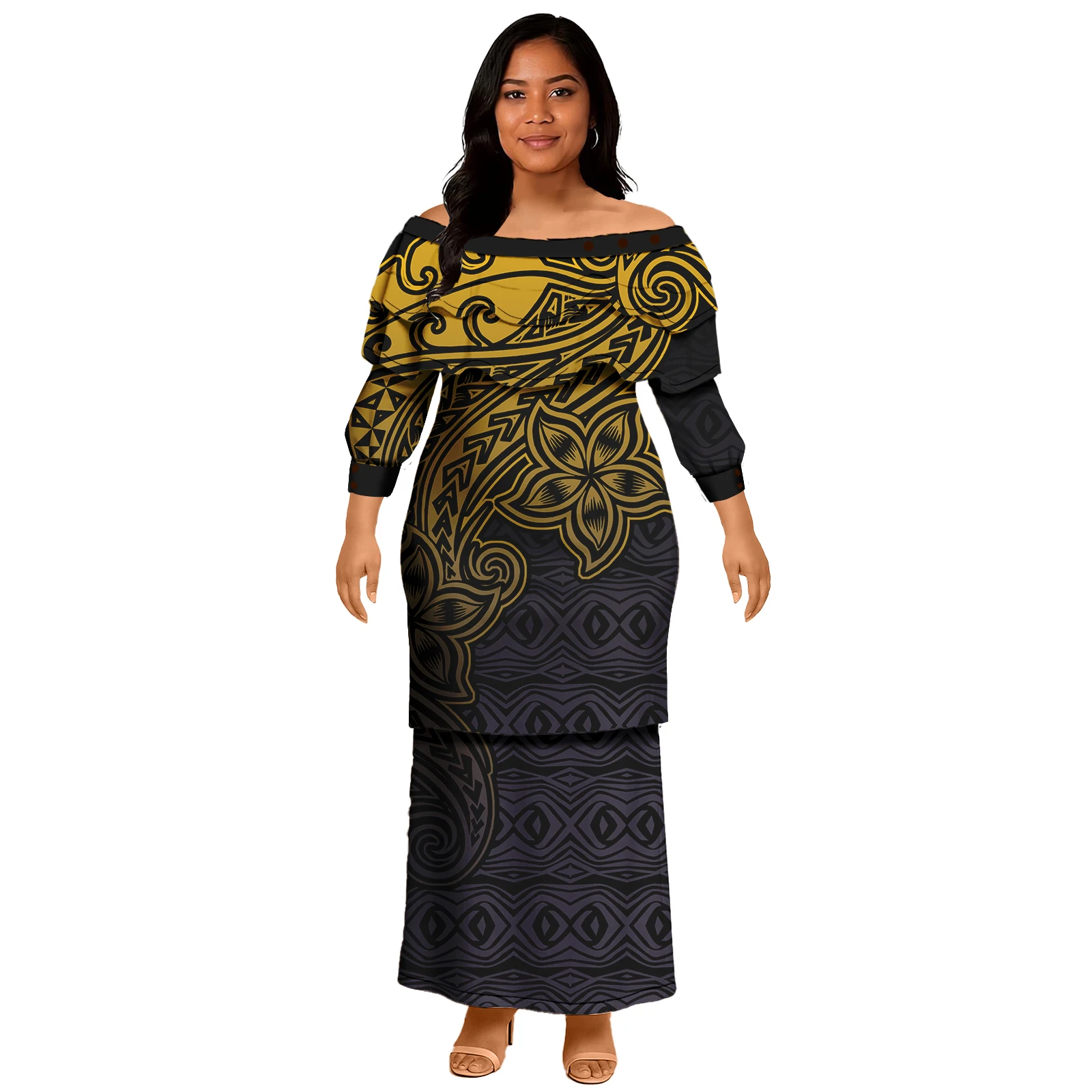เกาะสไตล์ 2 ชิ้นชุดชุดยาวผู้หญิง Maxi Casual Samoa Tribal พิมพ์ Puletasi ผู้หญิงสุภาพสตรีฤดูร้อนผู้หญิงชุด